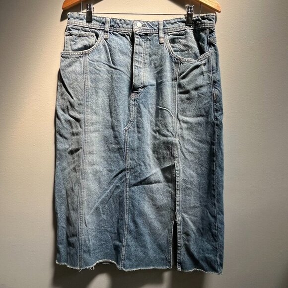 We The Free Distressed Denim Skirt Midi Split Cotton Size 31 or 12 NEW - Picture 1 of 6